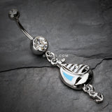 Detail View 2 of Classic Sail Boat Anchor Dangle Belly Button Ring-Clear Gem