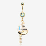 Golden Sail Boat Anchor Dangle Belly Button Ring