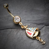 Detail View 2 of Golden Sail Boat Anchor Dangle Belly Button Ring-Clear Gem
