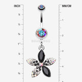 Detail View 1 of Radiant Spring Beauty Flower Belly Button Ring-Aurora Borealis/Black