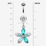Detail View 1 of Radiant Spring Beauty Flower Belly Button Ring-Clear Gem/Teal