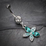 Detail View 2 of Radiant Spring Beauty Flower Belly Button Ring-Clear Gem/Teal
