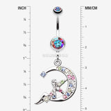 Detail View 1 of Crescent Moon Fairy Belly Button Ring-Aurora Borealis