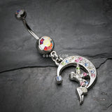 Detail View 2 of Crescent Moon Fairy Belly Button Ring-Aurora Borealis