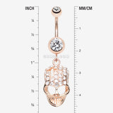 Detail View 1 of Rose Gold Skull Fury Belly Button Ring-Clear Gem