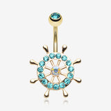 Golden Sparkle Anchor Wheel Belly Button Ring-Teal