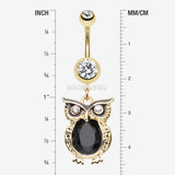 Detail View 1 of Golden Dusk Owl Belly Button Ring-Clear Gem/Black