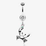 Fiddler Crab Dangle Belly Button Ring-Clear Gem