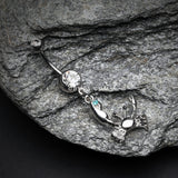 Detail View 2 of Fiddler Crab Dangle Belly Button Ring-Clear Gem