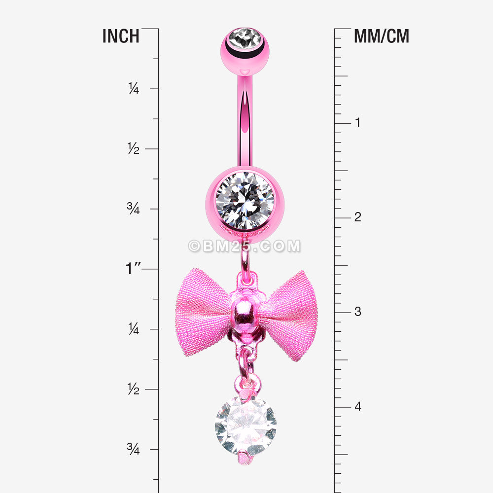 Detail View 1 of Pink Dainty Bow-Tie Belly Button Ring-Pink/Clear