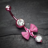 Detail View 2 of Pink Dainty Bow-Tie Belly Button Ring-Pink/Clear