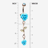 Detail View 1 of Rose Gold Bright Metal Rose Belly Button Ring-Aqua