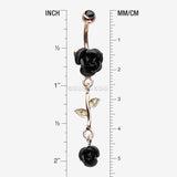 Detail View 1 of Rose Gold Bright Metal Rose Belly Button Ring-Black