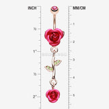 Detail View 1 of Rose Gold Bright Metal Rose Belly Button Ring-Fuchsia