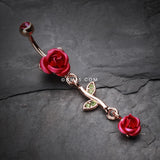 Detail View 2 of Rose Gold Bright Metal Rose Belly Button Ring-Fuchsia
