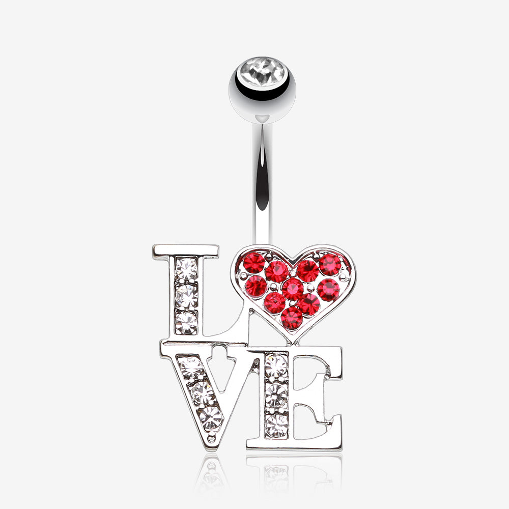 Charming LOVE Belly Button Ring-Clear Gem/Red