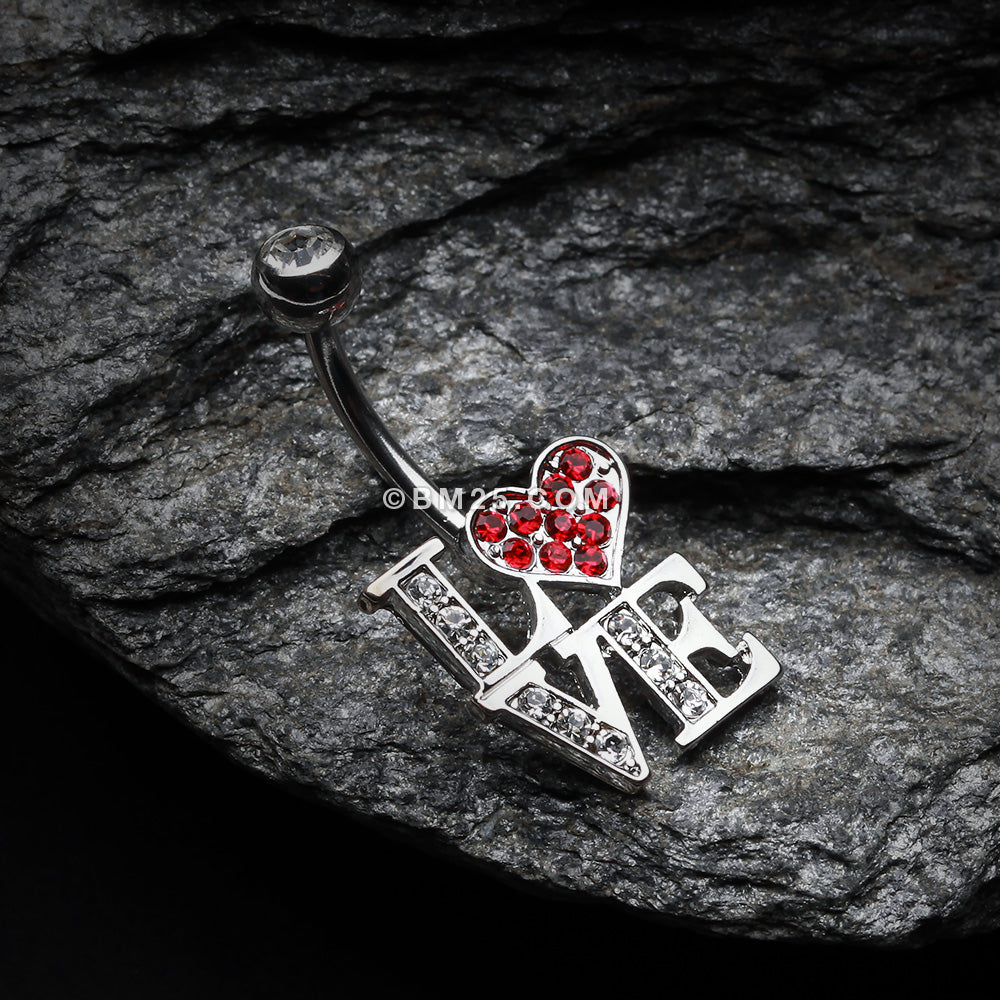 Detail View 2 of Charming LOVE Belly Button Ring-Clear Gem/Red