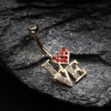 Detail View 2 of Golden Charming LOVE Belly Button Ring-Clear Gem/Red