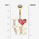 Detail View 1 of Golden Charming LOVE Belly Button Ring-Clear Gem/Red