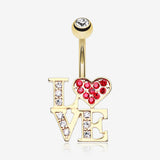 Golden Charming LOVE Belly Button Ring-Clear Gem/Red
