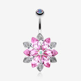 Classic Marquis Lotus Belly Button Ring-Pink/Clear