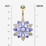 Detail View 1 of Golden Marquis Lotus Belly Button Ring-Tanzanite/Clear