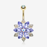 Golden Marquis Lotus Belly Button Ring-Tanzanite/Clear