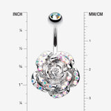 Detail View 1 of Gleam Rose Blossom Belly Button Ring-Aurora Borealis