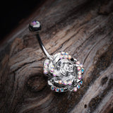 Detail View 2 of Gleam Rose Blossom Belly Button Ring-Aurora Borealis