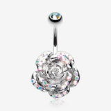 Gleam Rose Blossom Belly Button Ring-Aurora Borealis