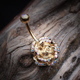 Detail View 2 of Golden Gleam Rose Belly Button Ring-Aurora Borealis