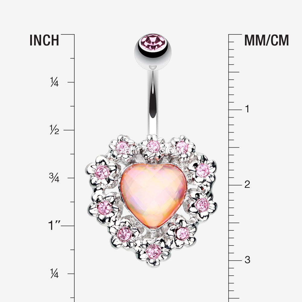 Detail View 1 of Sparkle Heart Flower Belly Button Ring-Pink