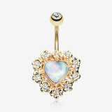 Golden Sparkle Heart Flower Belly Button Ring-Clear Gem