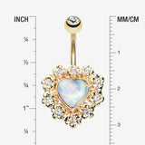 Detail View 1 of Golden Sparkle Heart Flower Belly Button Ring-Clear Gem