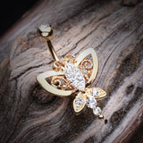 Detail View 2 of Golden Butterfly Grand Belly Button Ring-Clear Gem