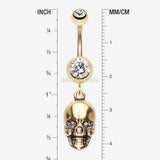 Detail View 1 of Golden Skull Amour Belly Button Ring-Clear Gem