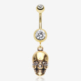 Golden Skull Amour Belly Button Ring-Clear Gem