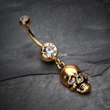 Detail View 2 of Golden Skull Amour Belly Button Ring-Clear Gem