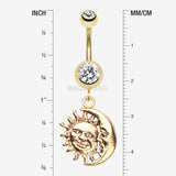 Detail View 1 of Golden Sun & Moon Union of Opposites Belly Button Ring-Clear Gem