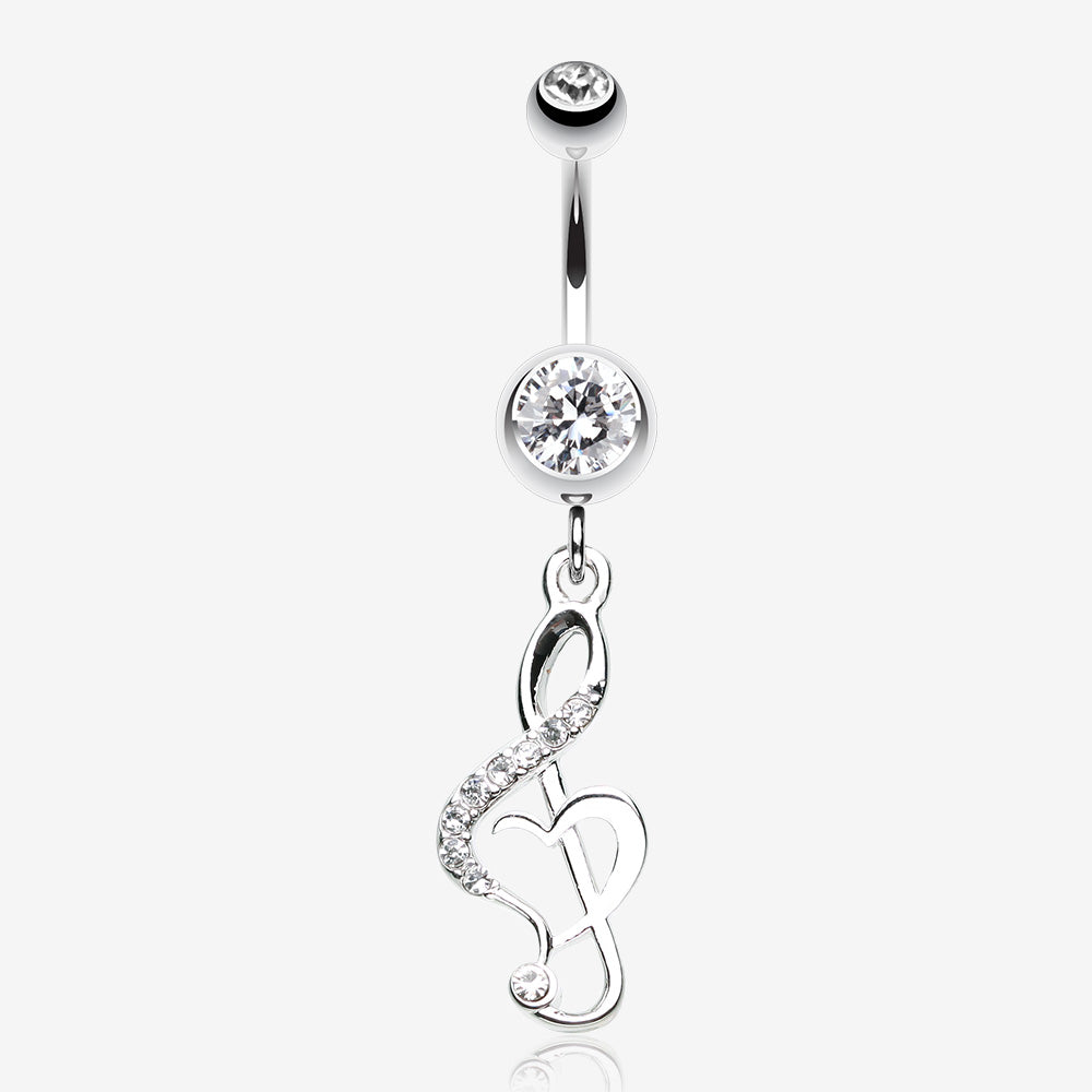Lovely G Clef Music Note Belly Button Ring-Clear Gem
