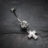 Detail View 2 of Dainty Cross Sparkle Belly Button Ring-Clear Gem