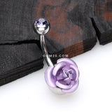 Detail View 2 of Bright Metal Rose Blossom Belly Button Ring-Tanzanite