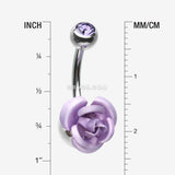 Detail View 1 of Bright Metal Rose Blossom Belly Button Ring-Tanzanite