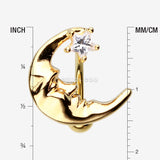 Detail View 1 of Golden Crescent Moon Shine Reverse Belly Button Ring-Clear Gem