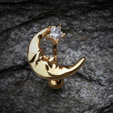 Detail View 2 of Golden Crescent Moon Shine Reverse Belly Button Ring-Clear Gem