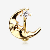 Golden Crescent Moon Shine Reverse Belly Button Ring