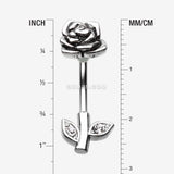 Detail View 1 of Full Blossom Rose Belly Button Ring-Clear Gem