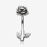 Full Blossom Rose Belly Button Ring-Clear Gem
