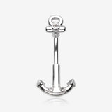Classic Anchor Dock Belly Button Ring-Clear Gem