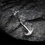 Detail View 2 of Classic Anchor Dock Belly Button Ring-Clear Gem
